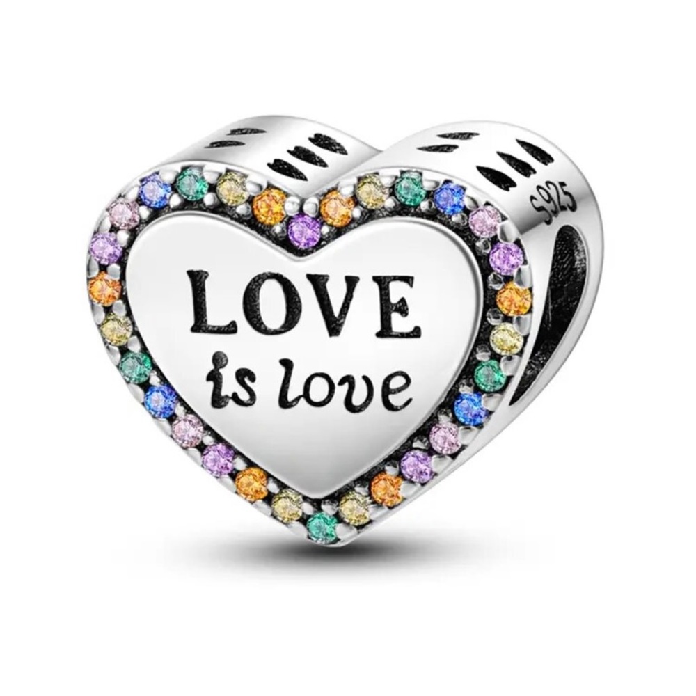 Love is love Charm, S925 Sterling Silver, Rainbow Heart Jewelry